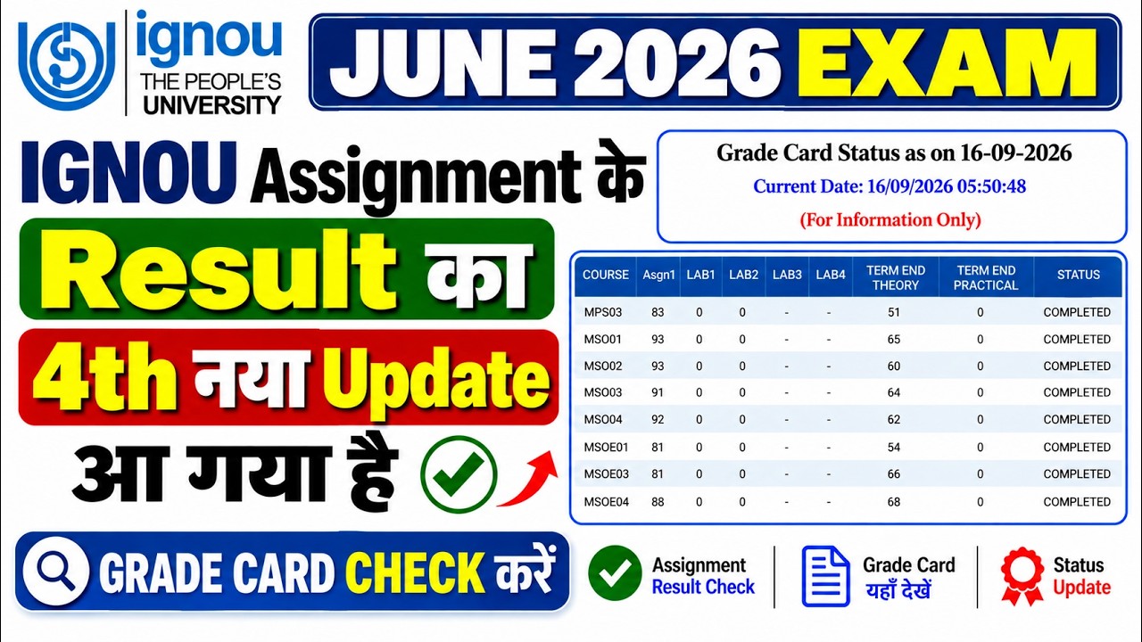 IGNOU June 2026 Assignment Status Update | IGNOU Assignment Marks and Result June 2026 Session IGNOU