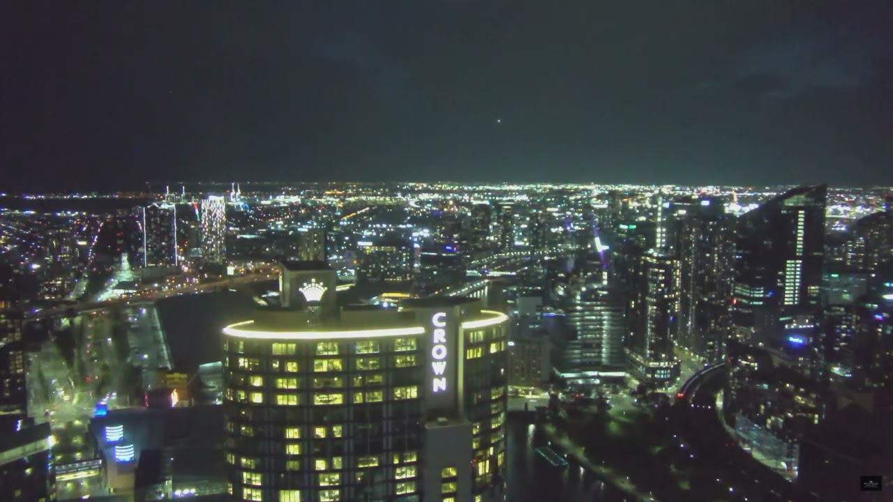 Melbourne cityscape at night with spooky Jarre 2025