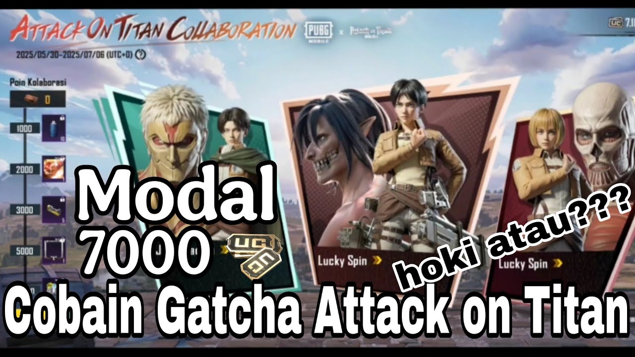 COBAIN GATCHA EVENT LUCKY SPIN TERBARU X ATTACK OF THE TITAN PUBG (SQUAD KEPITING)