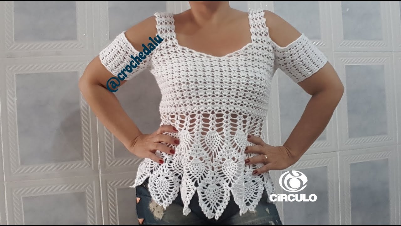 Blusa em crochê com ponto abacaxi - Parte 1