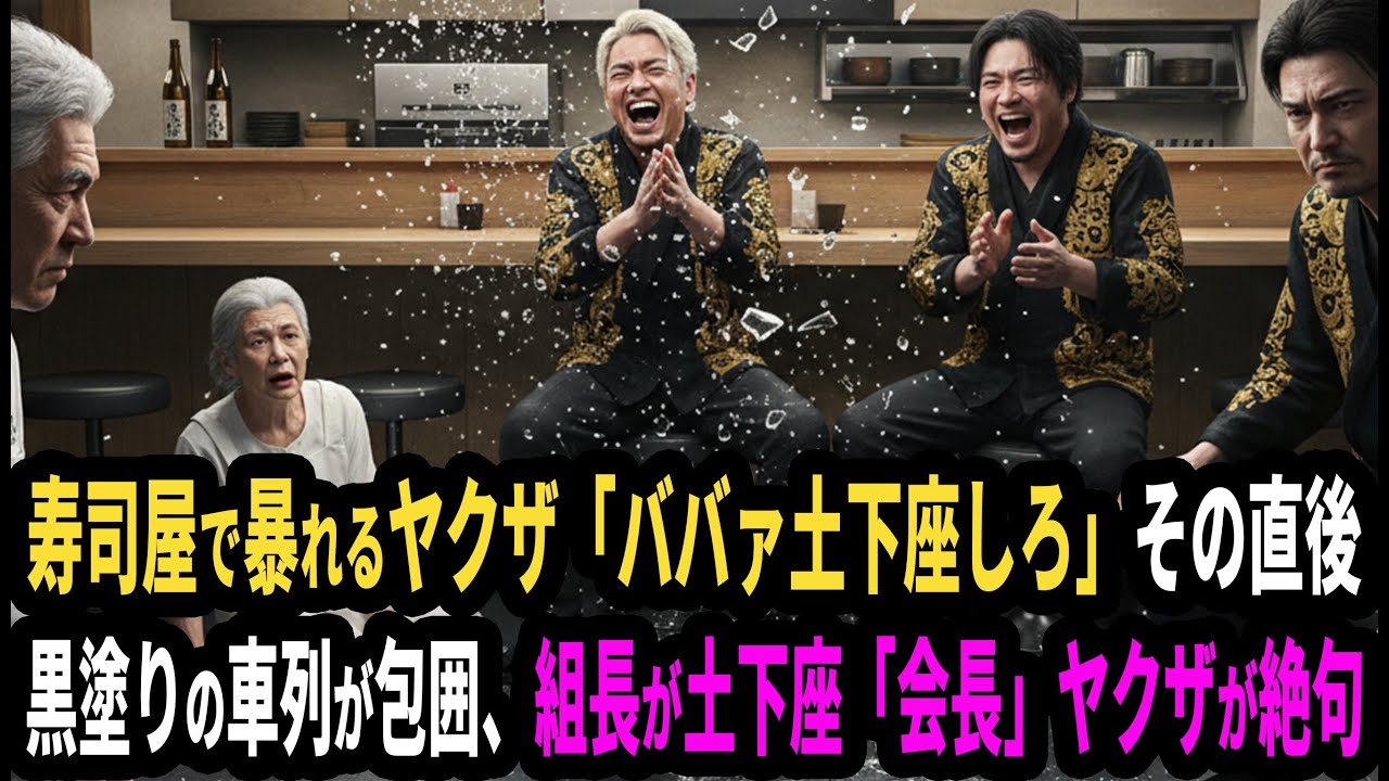 寿司屋でやりたい放題の下っ端ヤクザ「100円の価値もねえw」→妻を転倒させてお守りを踏みにじる。直後、現役組長が乱入し地面に額を擦り付けた「会長！」→伝説の死神の落とし前が壮絶すぎた