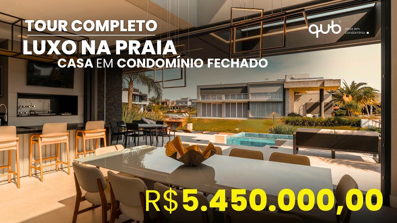 Tour - Casa em Condomínio de luxo na praia. 5 suítes, área gourmet integrada com visual espetacular.