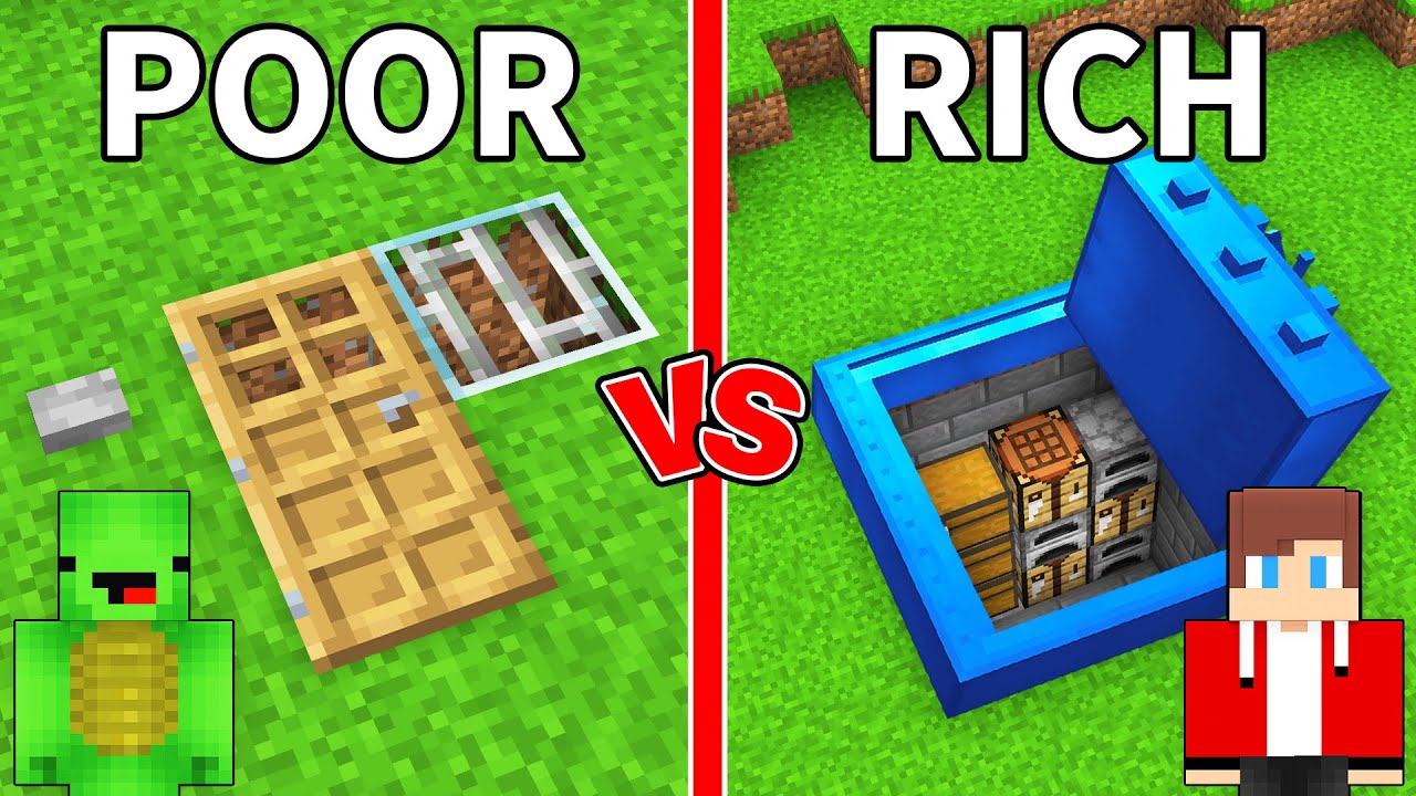 JJ and Mikey: POOR vs RICH Underground Base Battle in Minecraft - Maizen