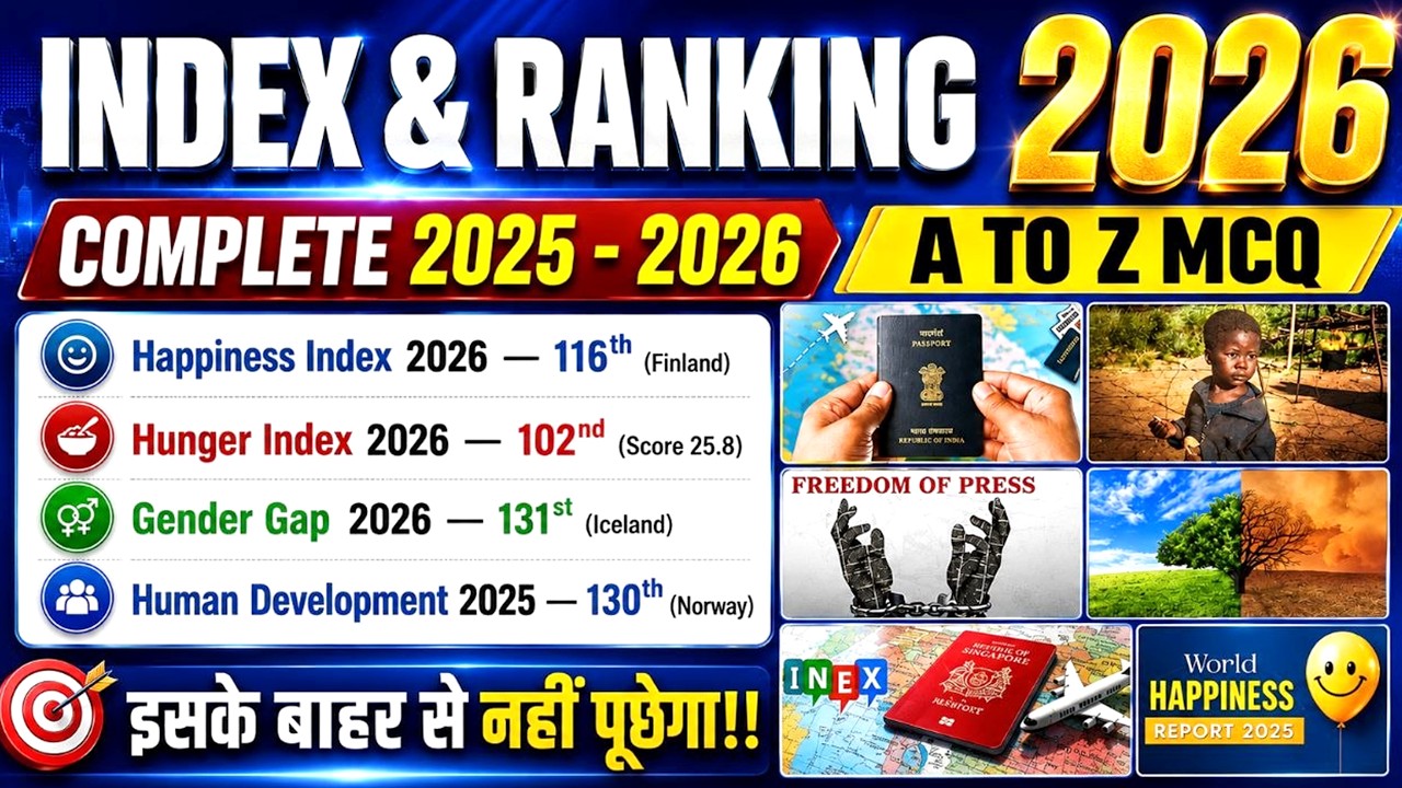 India Ranking in Different Indexes 2026 | Index Current Affairs 2026 🔥 | INDEX & RANKING 2026