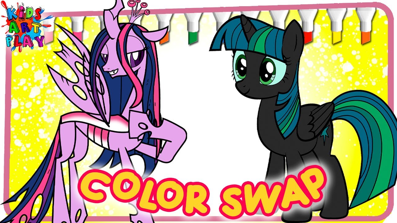 My Little Pony Queen Crystalis and Twilight Sparkle COLOR SWAP Coloring Pages How To Color