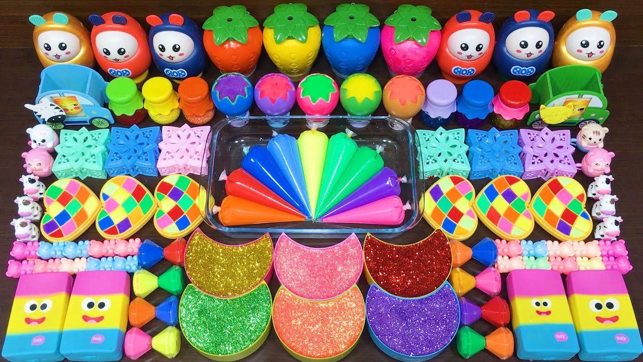 Mixing Random Things into GLOSSY SLIME!!! Satisfying RAINBOW Video