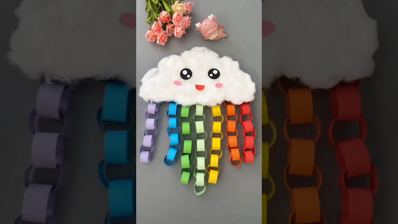 Paper rainbow and cloud wall hanging making