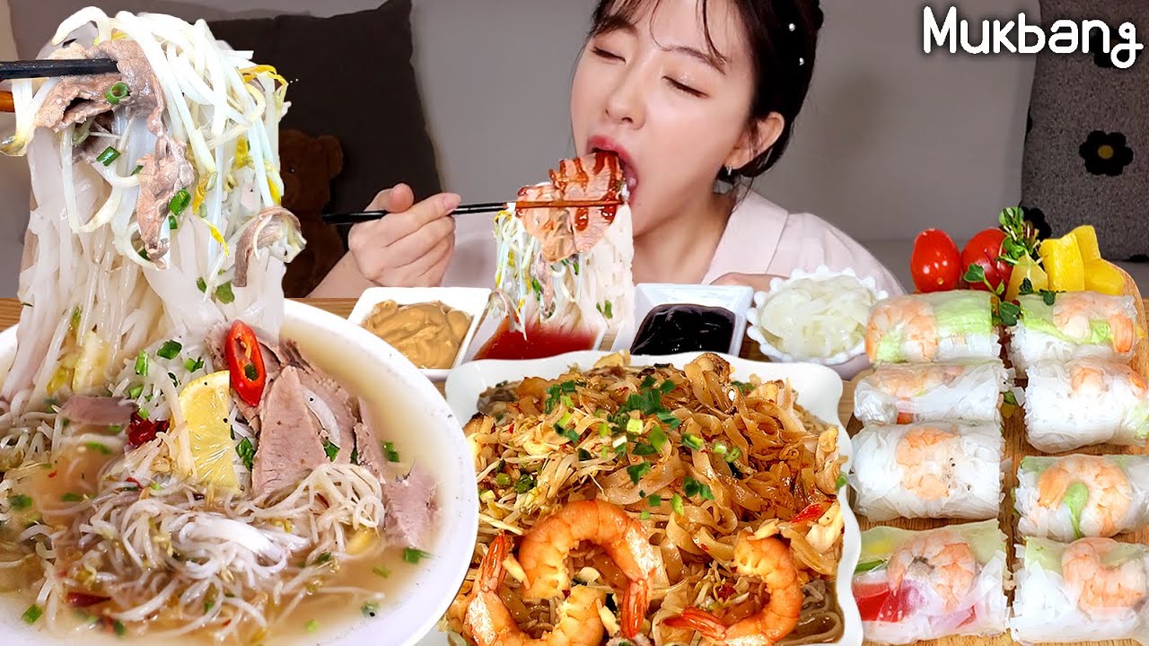 Питание 3 вкусных вьетнамских продуктов!Рисовые лапши, таи, весенние рулоны.ASMR REAL MUKBANG