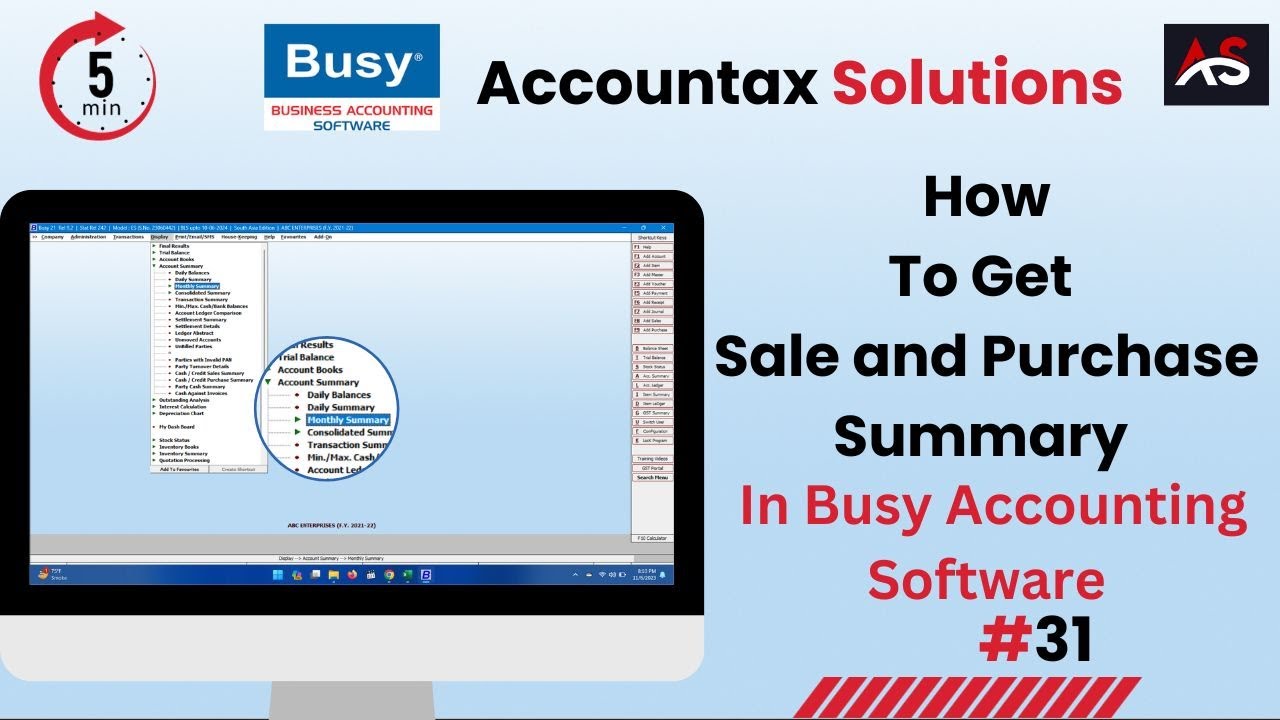 How to get Sale and Purchase Summary in Busy || Accountax Solutions ||