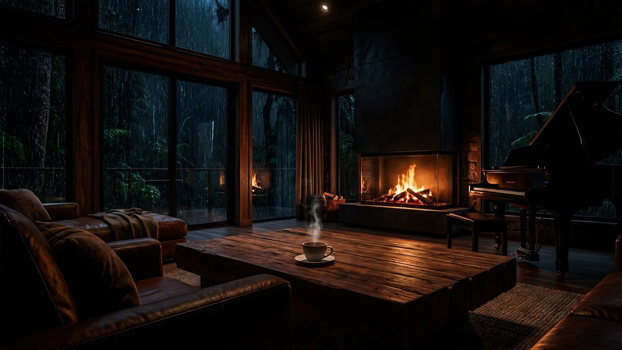 Rainy Night in Your Dream Cabin | Heavy Rain & Crackling Fireplace Sounds