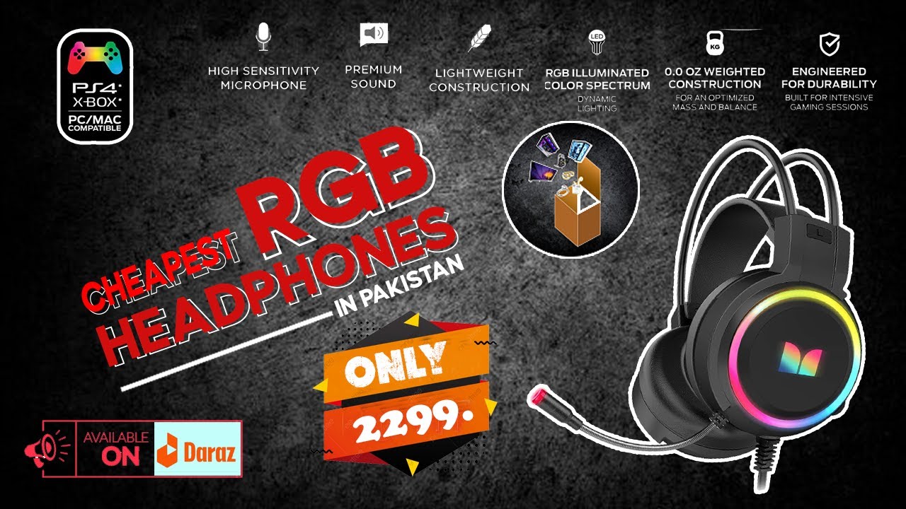 Cheapest RGB Headphones in Pakistan | Headphones under 2300 | Unboxing Monster Headphones @Daraz.pk