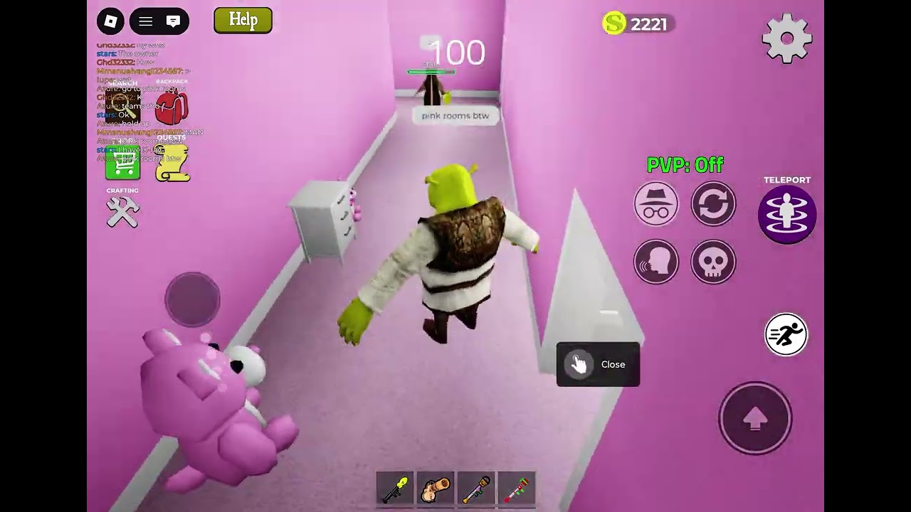 Shrek in the pink rooms