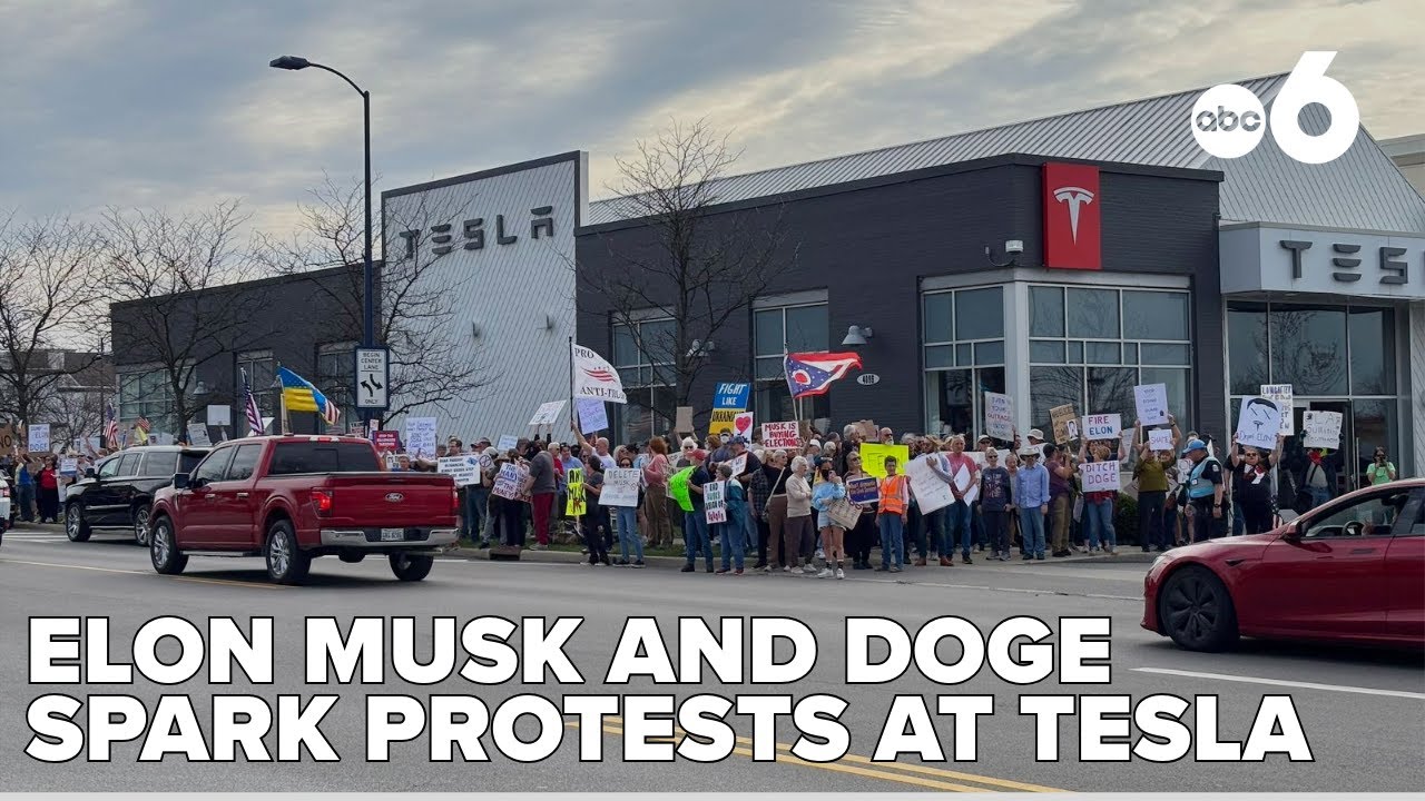 Protests and Counter-Protests Held at Columbus Tesla Dealership