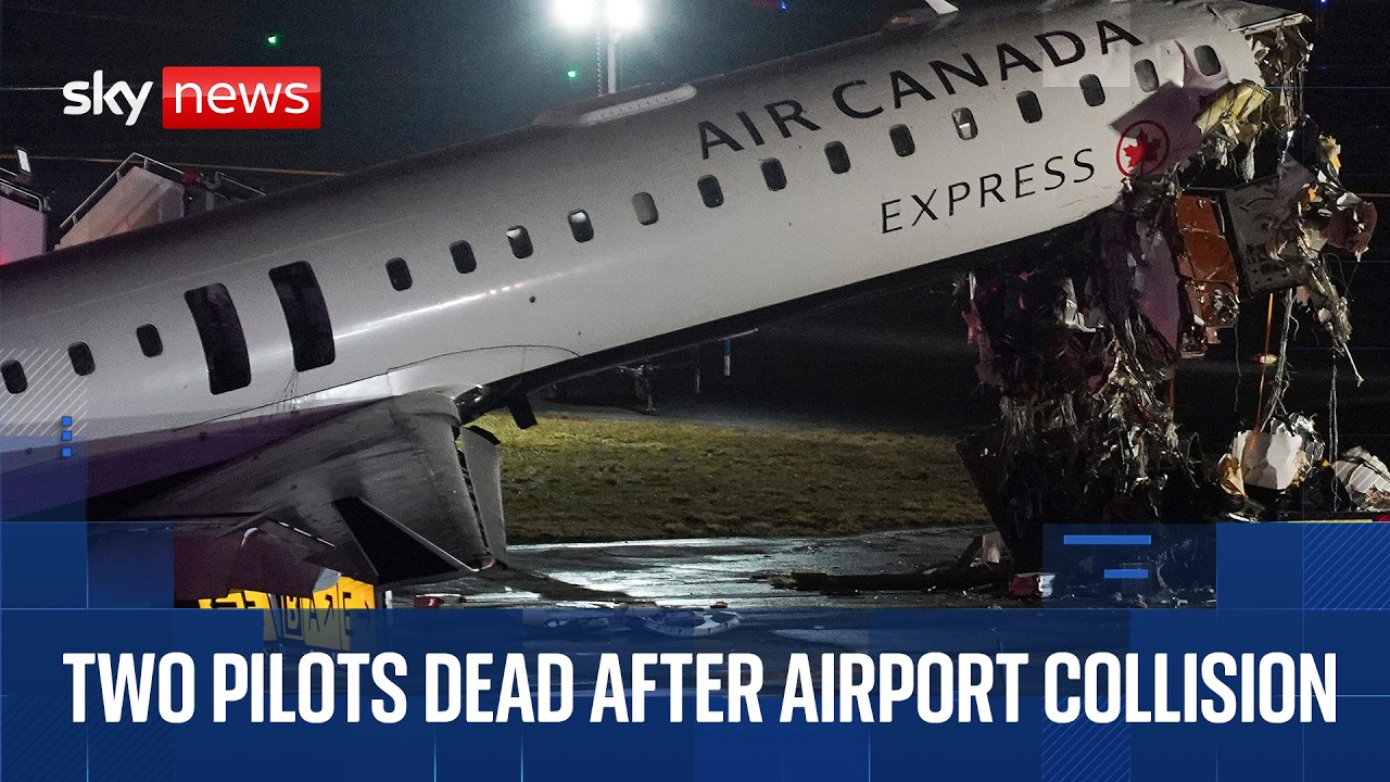 Watch from LaGuardia Airport after two pilots die in plane and fire truck crash