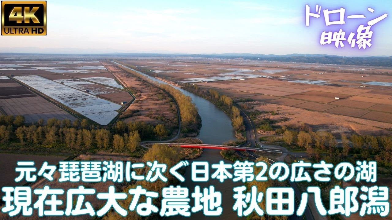 【秋田県】教科書にあった「八郎潟干拓地」以前日本2位の湖だったとは思えない広大な農地～夕暮れの表情を4Kドローンより（秋田県八郎潟町）