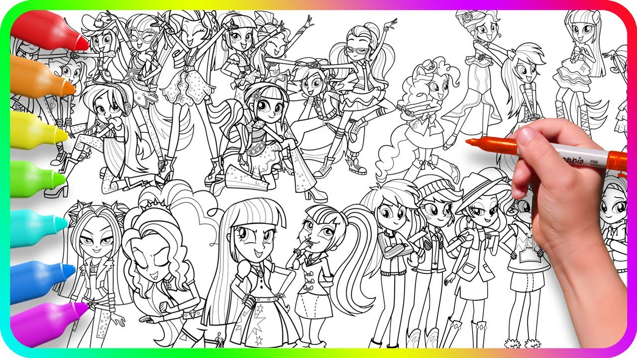 EQUESTRIA GIRLS Coloring Pages Mix. How to color My Little Pony. Easy Drawing Tutorial Art