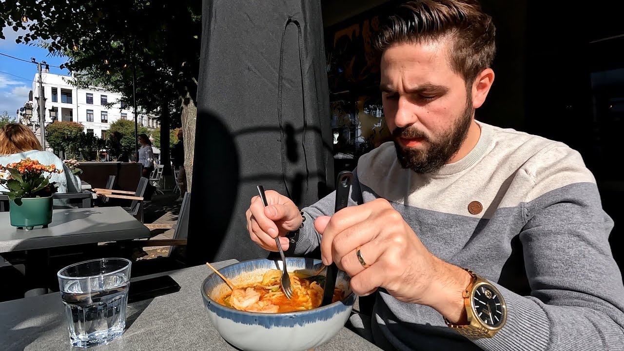 Eating Ramen Noodles in Antwerpen City