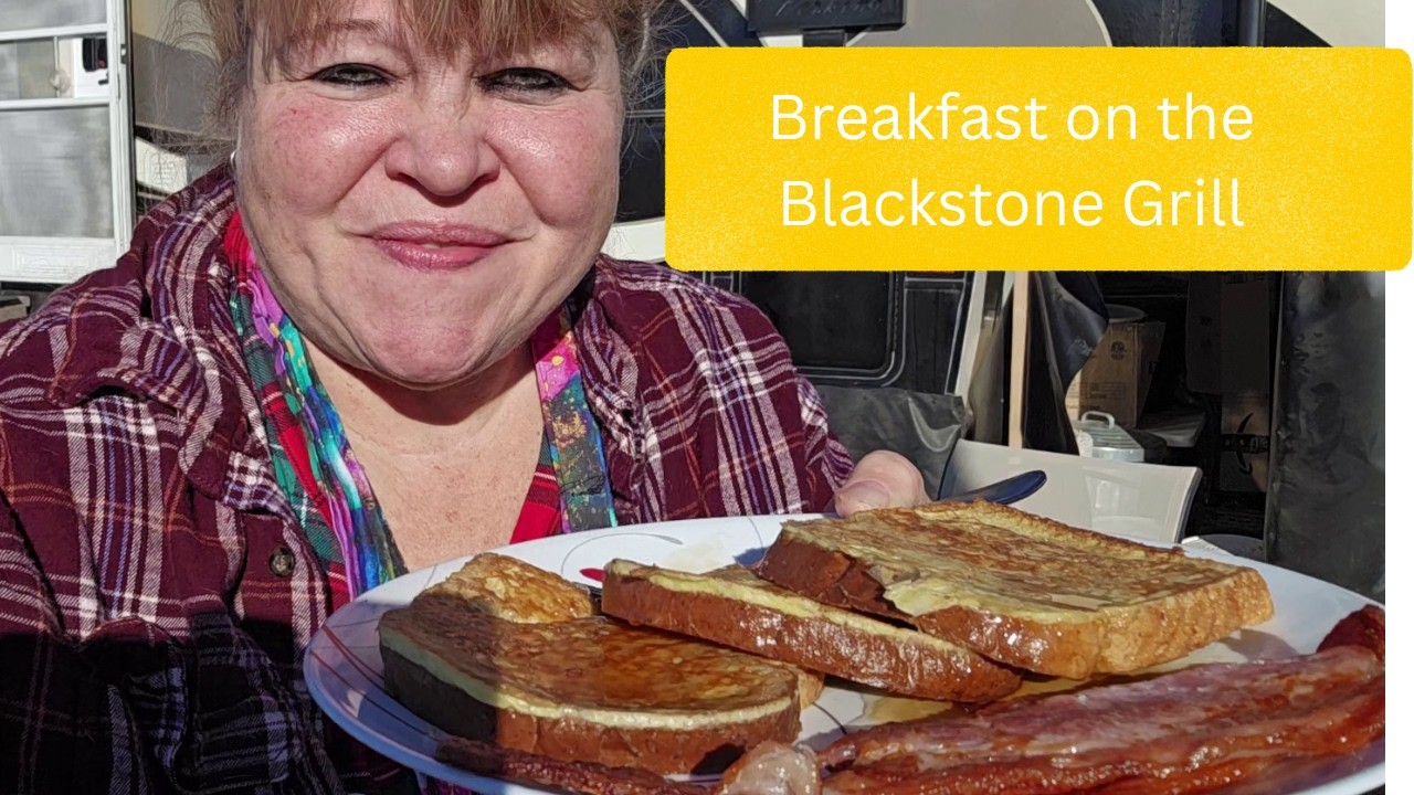 Fast Easy French Toast on Blackstone with Bacon in the Air Fryer.