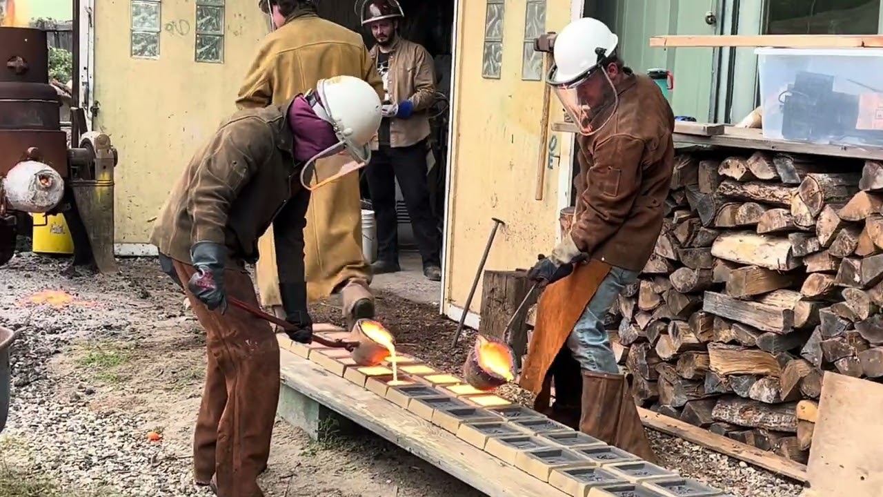 Green Foundry Iron Pour at the new home of the Brown and Sharpe surface grinder!