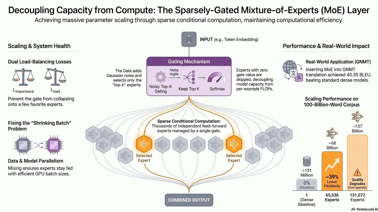 Sparsely-Gated MoE: Noisy Top-K Mixture-of-Experts Explained