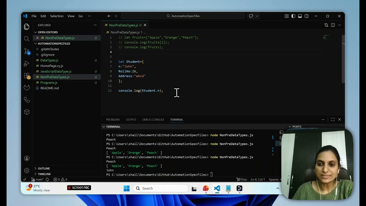 JavaScript NonPrimitiveDataTypes