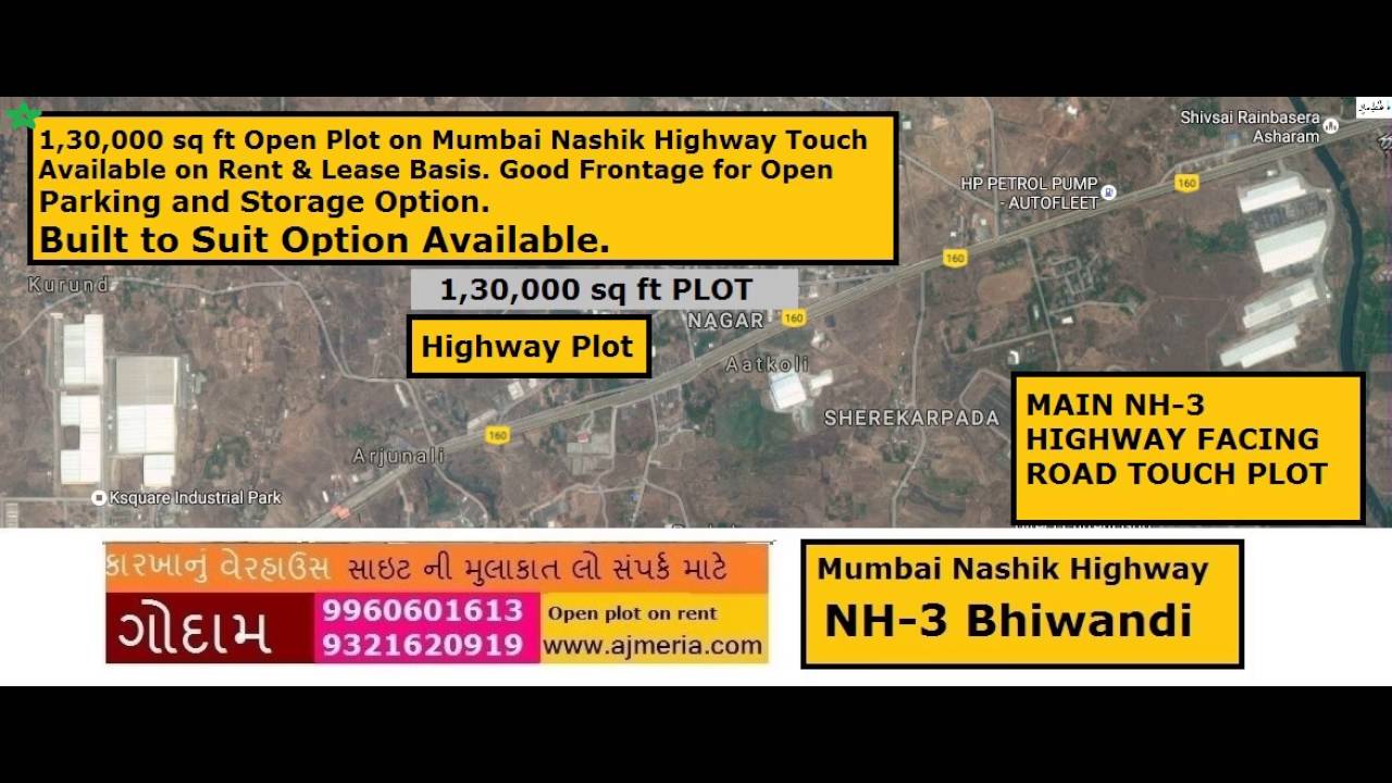 130000 sq ft open plot on Mumbai Nashik Highway touch plot available on rent and leases basis