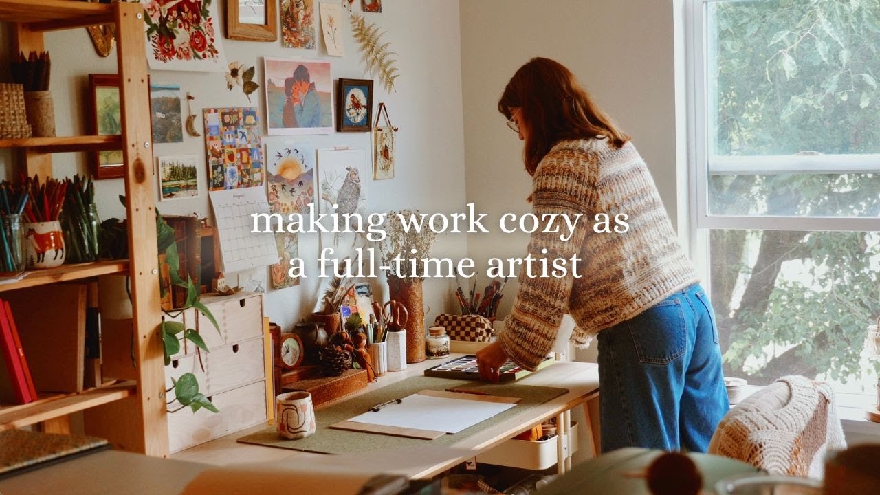 romanticizing a cozy, rainy work day at home as a full-time artist 🌧️🎨