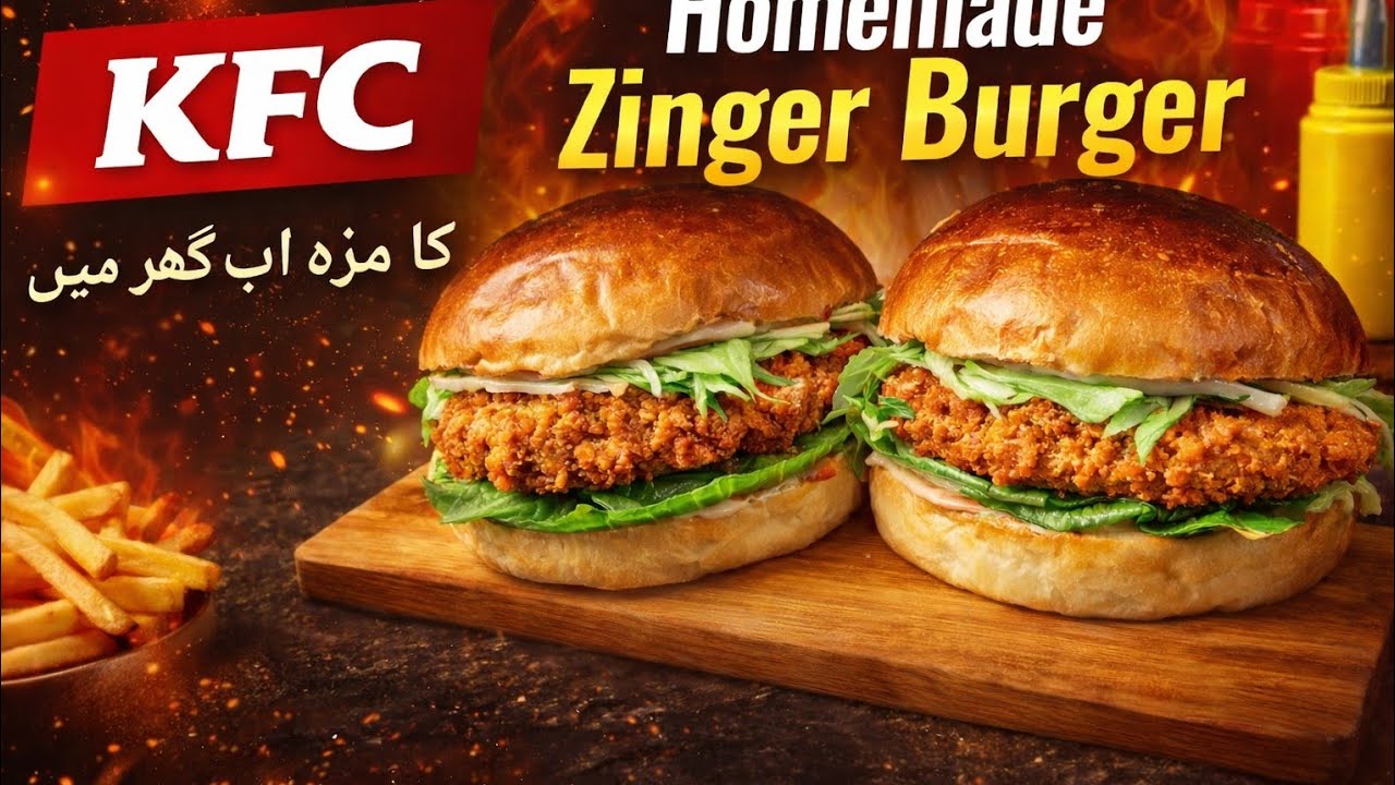 Homemade Zinger Burger recipe|KFC Style Zinger Burger | زنگر برگر |Crispy Chicken🍔Best Zinger Burger
