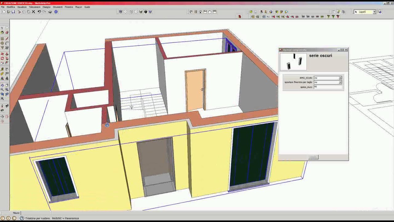 Progettare un fabbricato con sketchup - posizion di  porte e  finestre.