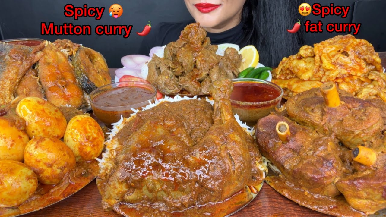 ASMR EATING🔥SPICY🔥MUTTON CURRY,MUTTON FAT CURRY,CHICKEN CURRY,FISH CURRY LIVER CURRY 