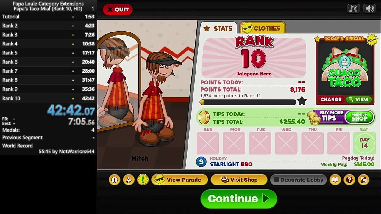 Papa's Taco Mia HD - Rank 10 Speedrun in 42:42 [World Record]