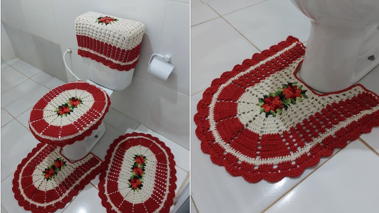 JOGO DE BANHEIRO COM SQUARE. Tapete pé do vaso.simples e econômico. #crochet