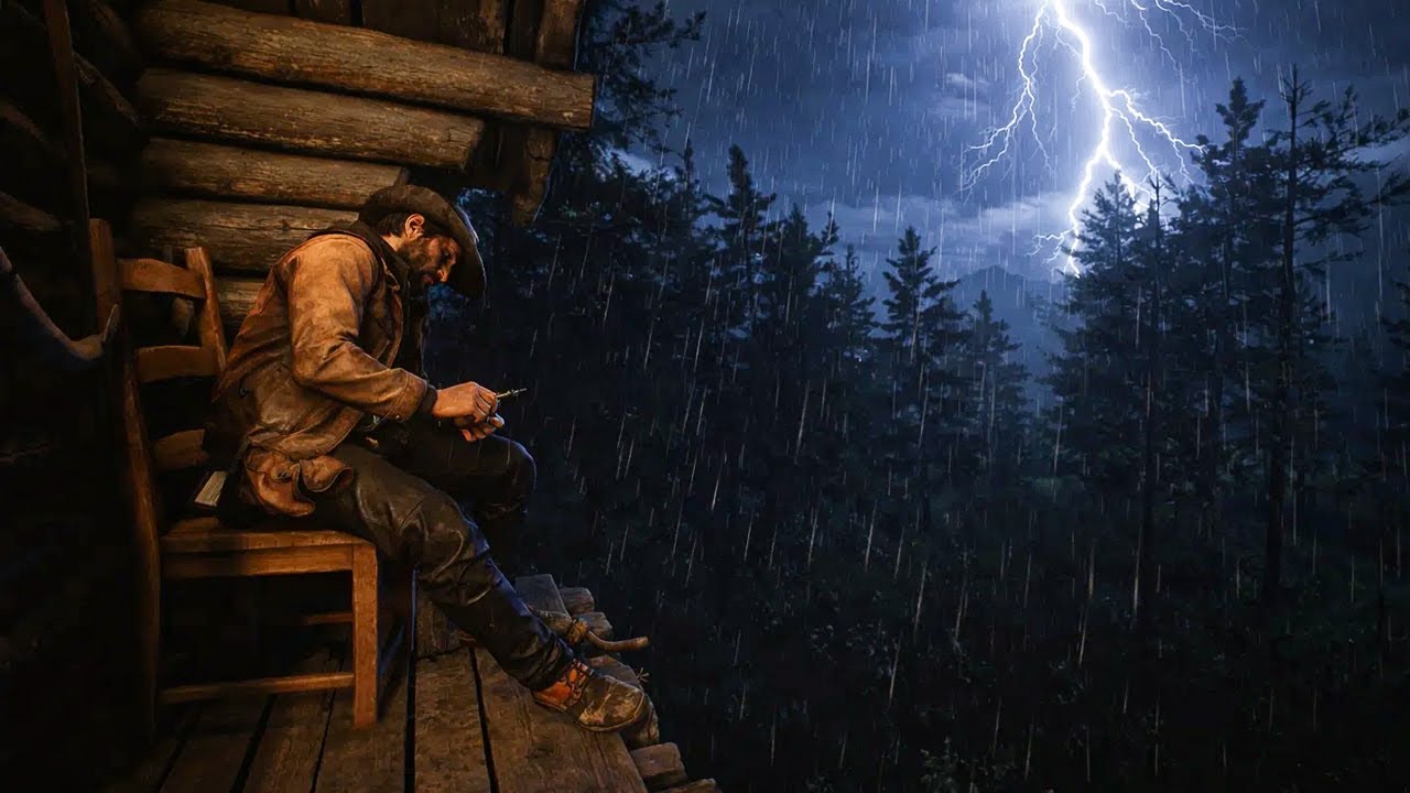 Arthur's Lonely Moment in a Hunting Cabin During Crazy Thunderstorm | RDR2 ASMR