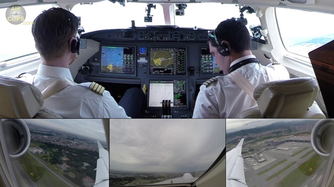 Falcon 7X MULTI CAM Cockpit Takeoff - FANCY Flight Deck, Great Airport Views!  [AirClips]