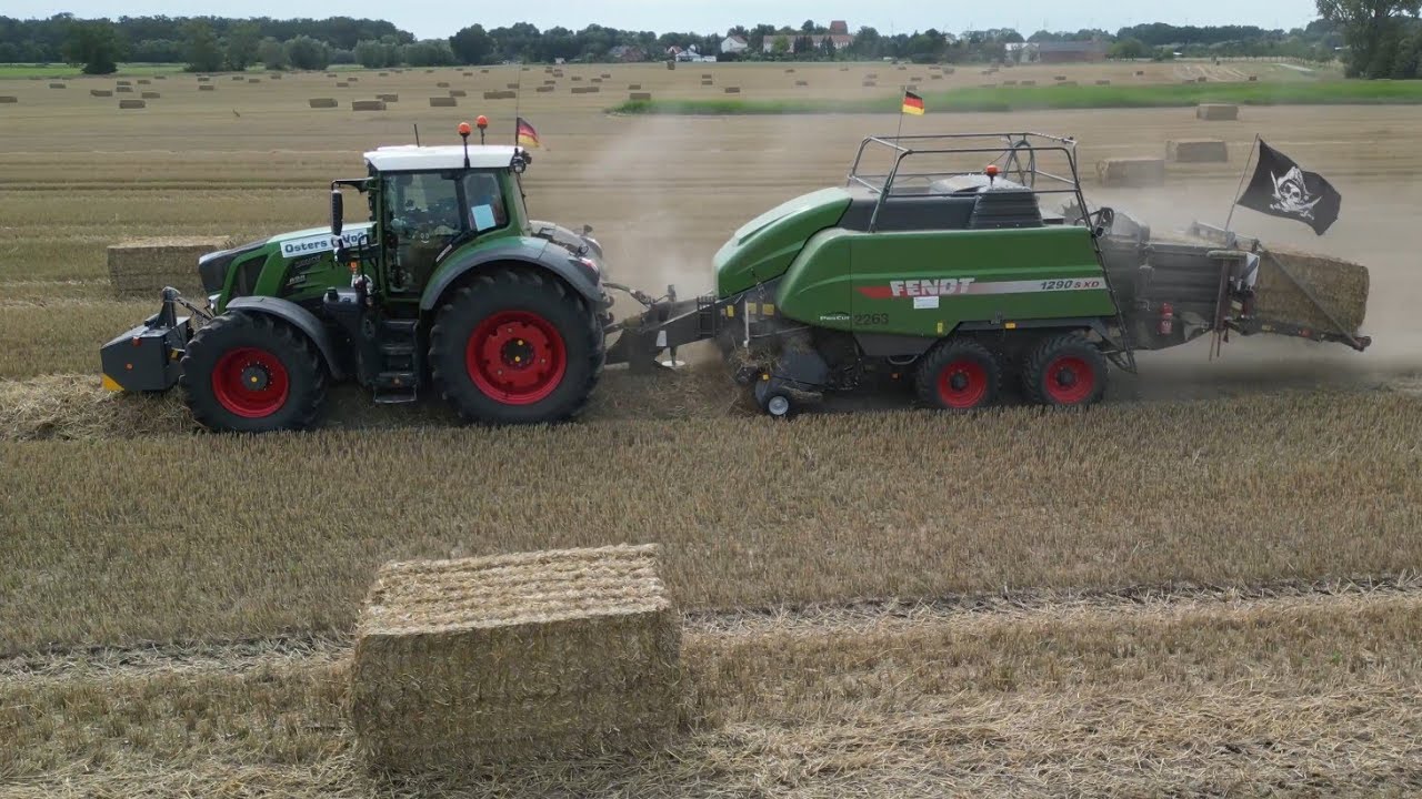FENDT 828 mit FENDT 1290 S XD Quaderballenpresse / Strohballen pressen / Osters & Voß / 4K