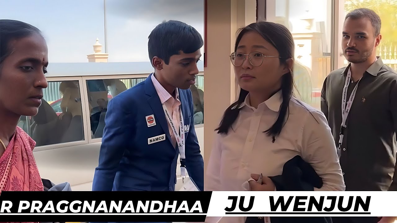 Praggnanandhaa and Ju Wenjun arrive for their game | 6th Sharjah Masters 2023
