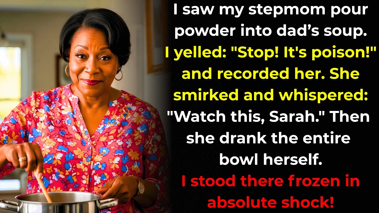 I saw my stepmom pour powder into dad’s soup. I yelled: “Stop—it’s poison!” Then she drank it…