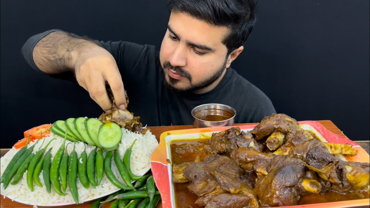 ASMR EATING SPICY MUTTON CURRY+WHITE RICE+GREEN CHILLI || REAL MUKBANG(NO TALKING)