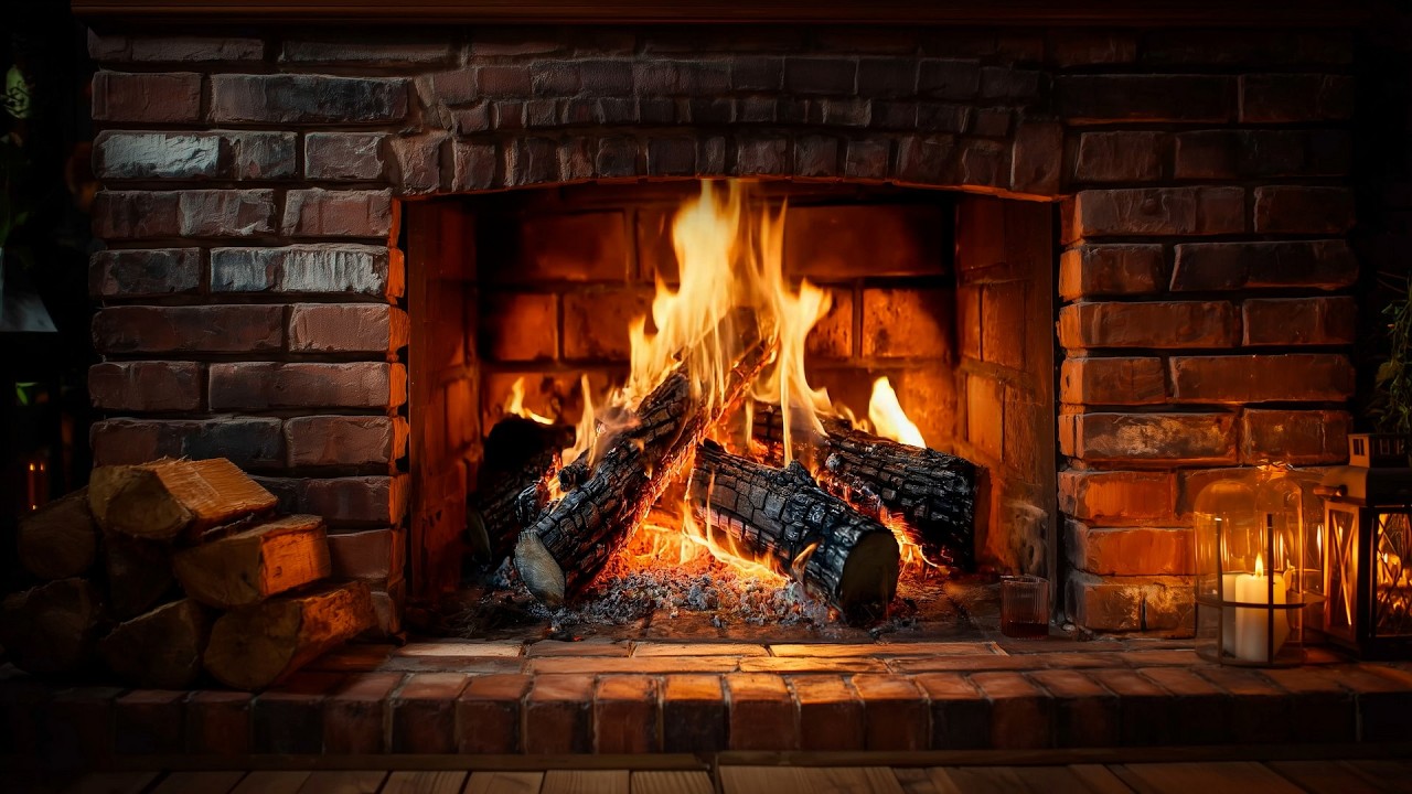 Rustic Spring Cabin Fireplace 🔥 Soft Fire Crackles & Burning Woods for Chill Mood | 4K 12 Hours