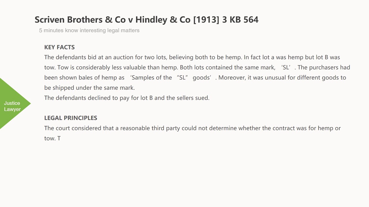 [Case Law Contract] ['mutual mistake'] Scriven Brothers & Co v Hindley & Co [1913] 3 KB 564