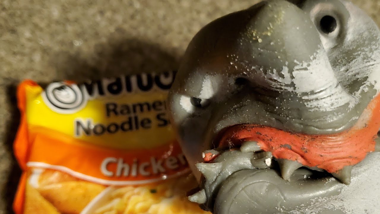 Shark puppet's cousin makes ramen noodles