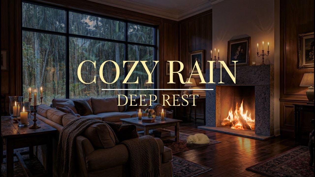 Cozy Rainy Home Fireplace & Soft Piano | Relaxing Indoor Ambience for Deep Sleep