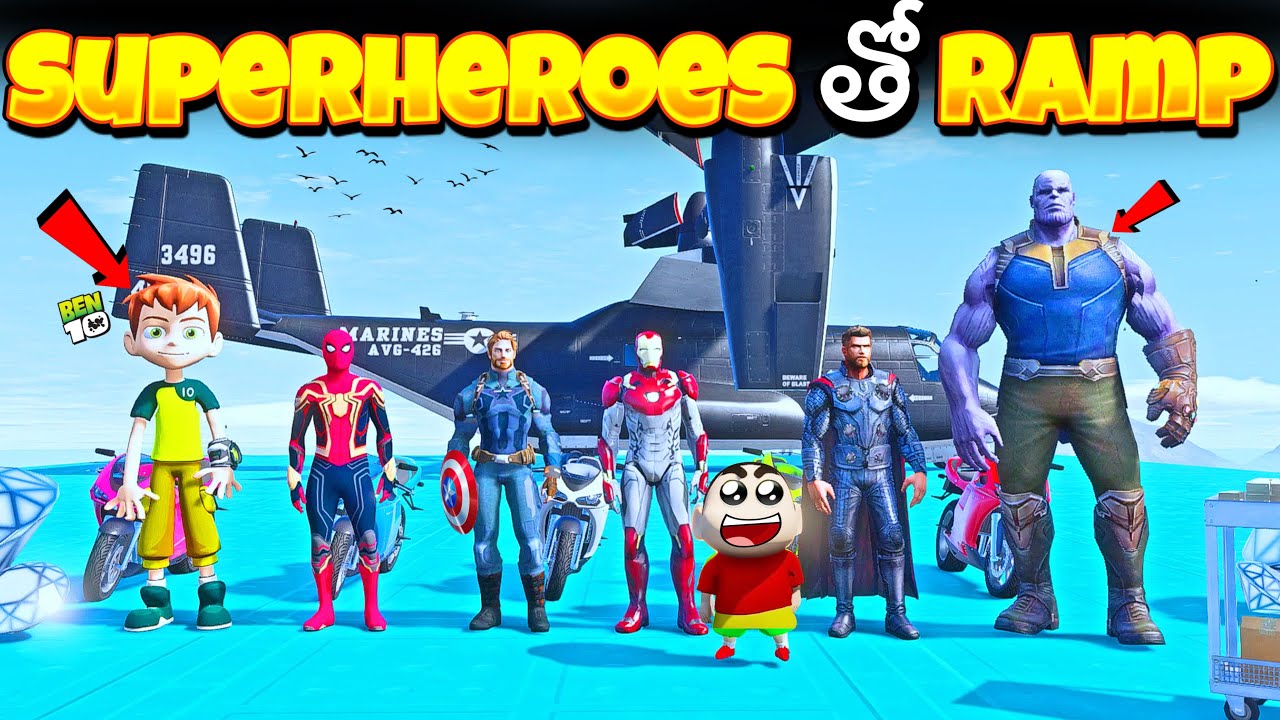 SUPERHEROES RAMP🚗 CHALLENGE WITH AVENGERS IN - GTA V #funny