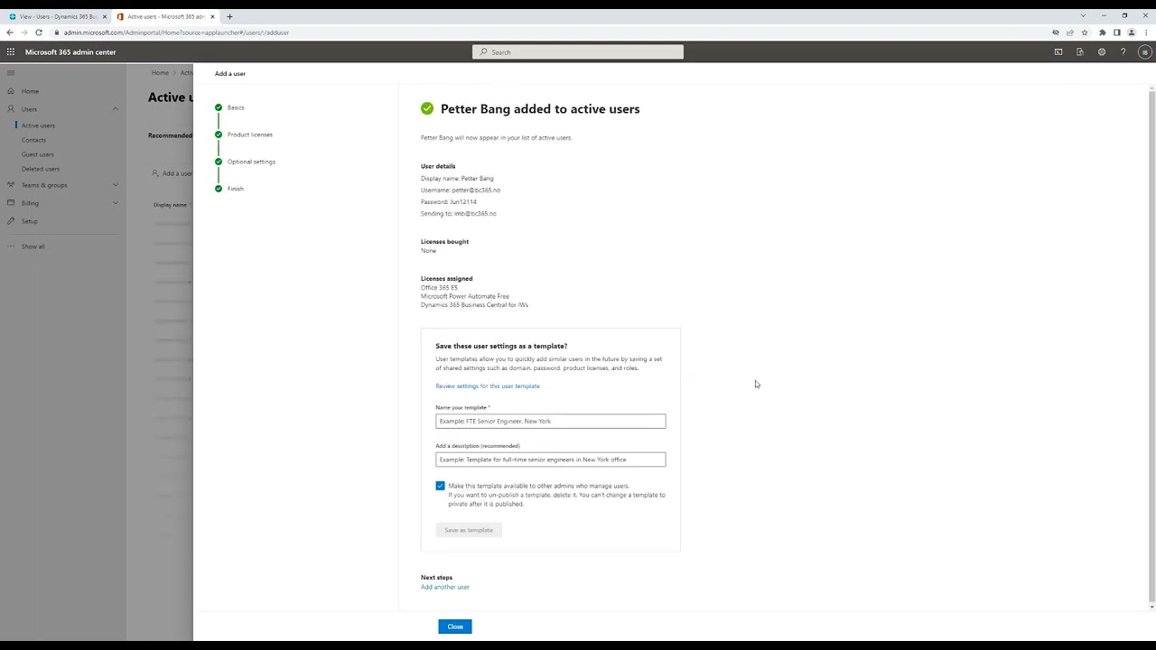 Create new users in Microsoft Dynamics 365 Business Central