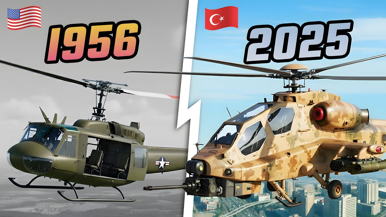 Эволюция Военных Вертолётов (1956–2025) | От Bell UH-1 до T129 ATAK