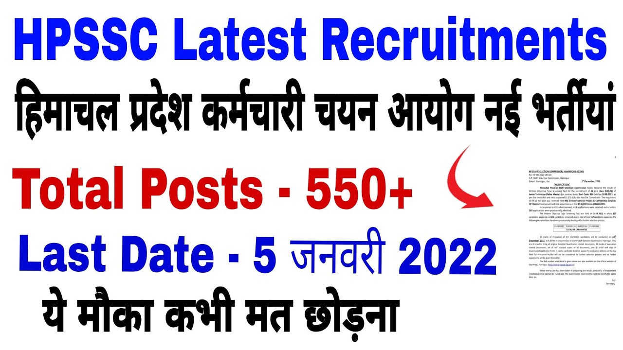 HPSSC Latest Recruitment 2021 | hpssc new vacancy | hpssc latest notification 2021