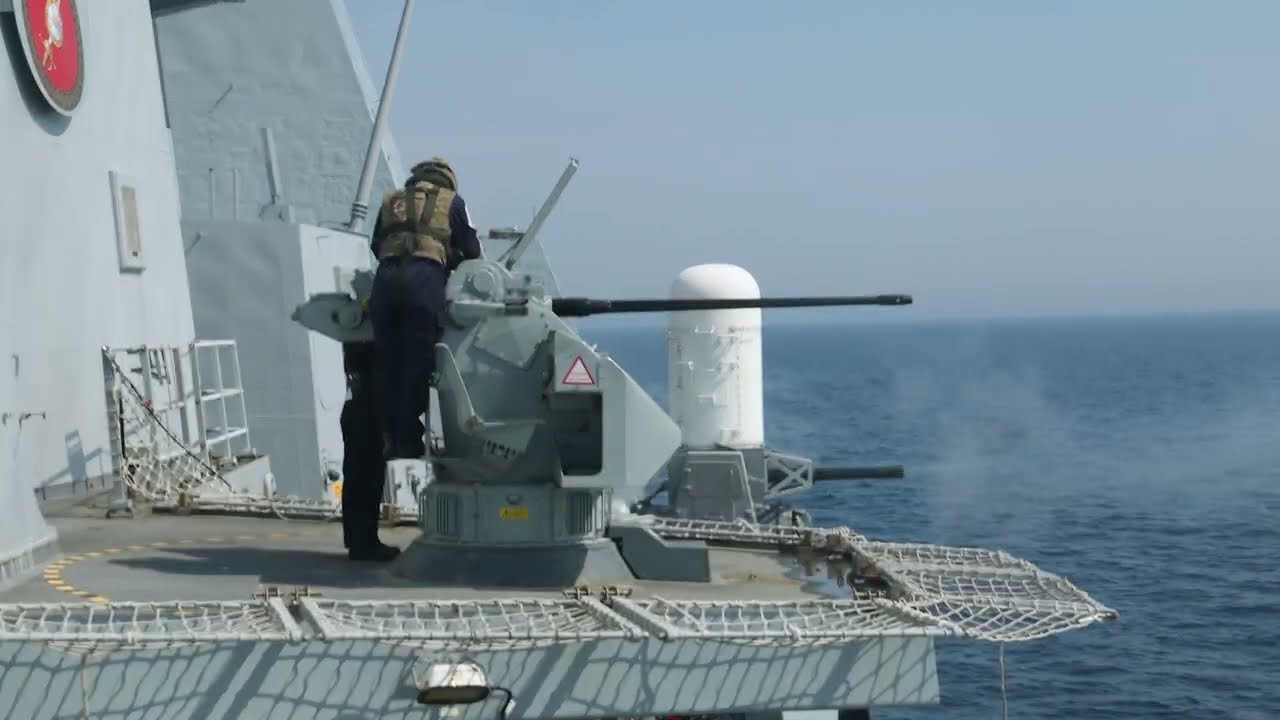 HMS Defender conducts gunnery exercises in the Baltic Sea