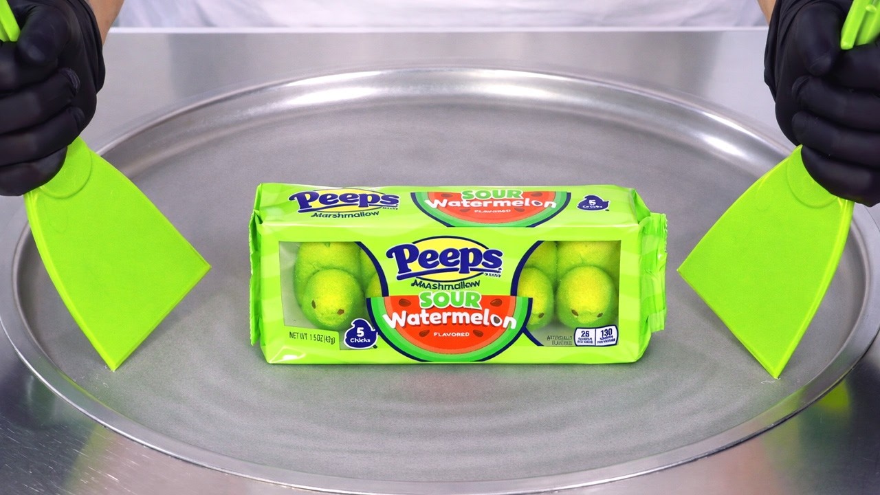 Peeps - Sour Watermelon Marshmallow - Ice Cream Rolls | ASMR