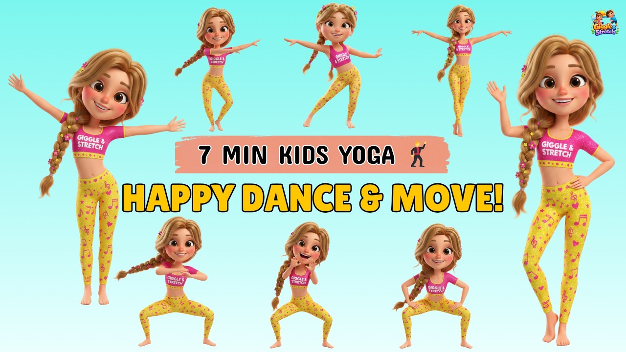 7 Min Happy Dance & Move for Kids | Fun Dance Yoga | Giggle & Stretch