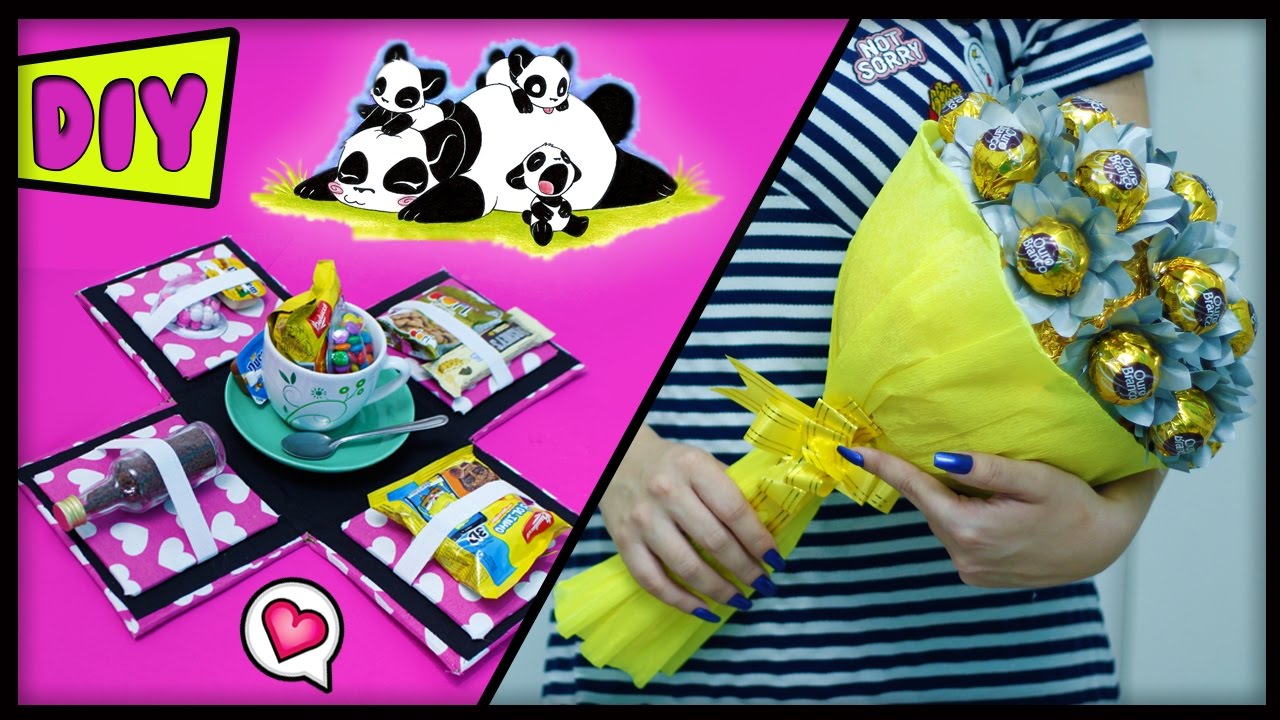 DIY's DIA DAS MÃES 💖 BUQUÊ COMESTÍVEL DE CHOCOLATE + CAIXA EXPLOSIVA  
